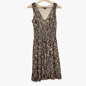 Express | Abstract Print Sleeveless Dress with Shirred Elastic Waist